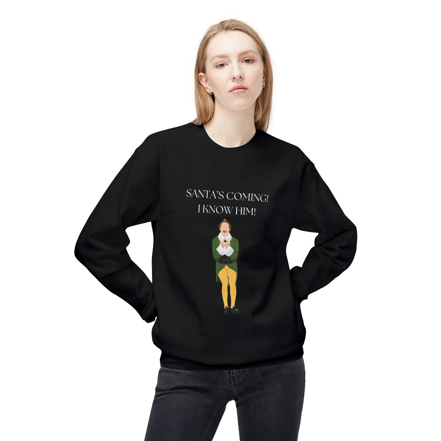 Friday Knights - Elf Christmas Crewneck Sweatshirt — "Santa's Coming! I Know Him!"