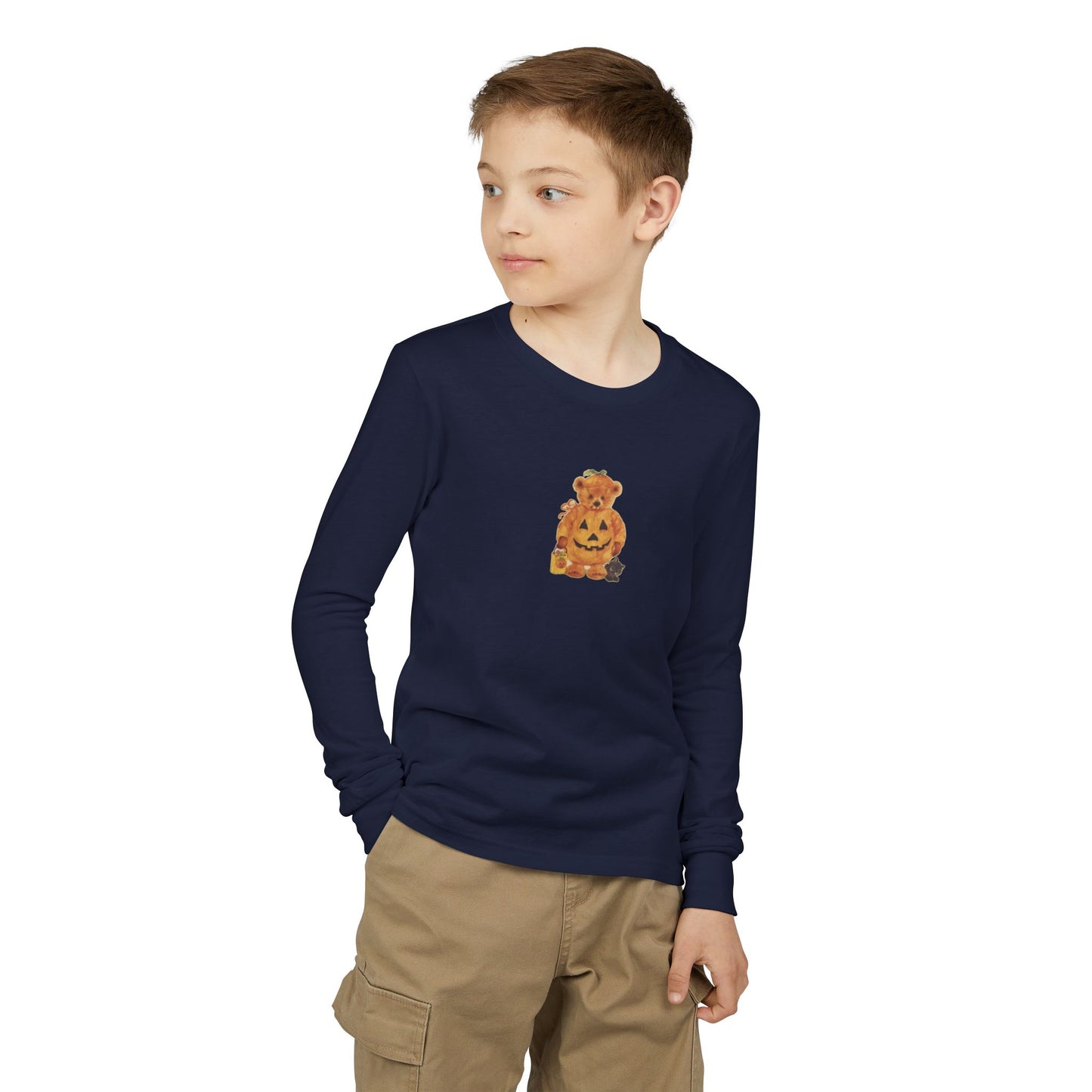 Friday Knights KIDS- Teddy Bear Pumpkin Jack-O’-Lantern Long Sleeve Tee