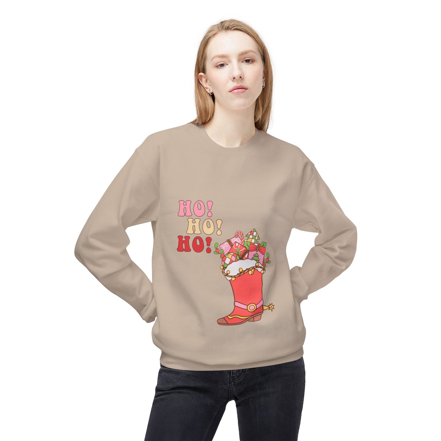 Friday Knights - hohoho cowboy boot Fleece Crewneck Sweatshirt
