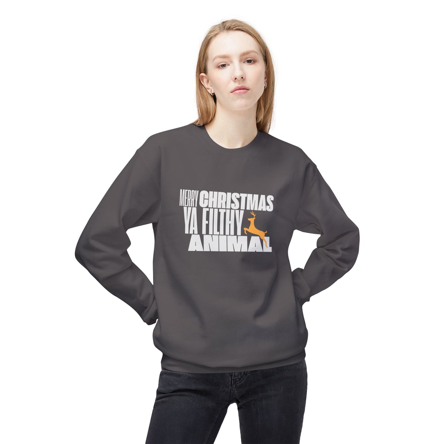 Friday Knights - Merry Christmas ya filthy Animal Fleece Crewneck Sweatshirt