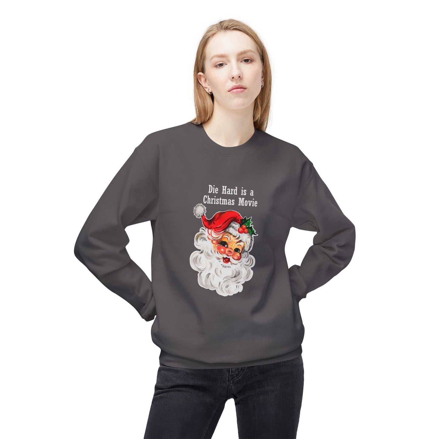 Christmas Sweatshirt - Vintage Santa “Die Hard is a Christmas Movie” Holiday Crewneck