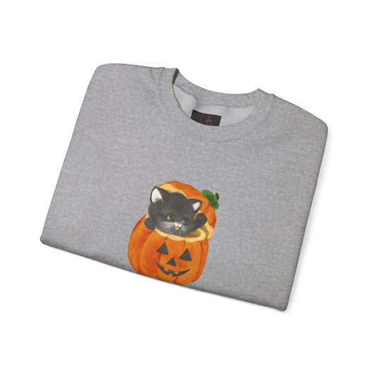 Friday Knights-  Black Cat in Jack-O'-Lantern Crewneck Sweatshirt