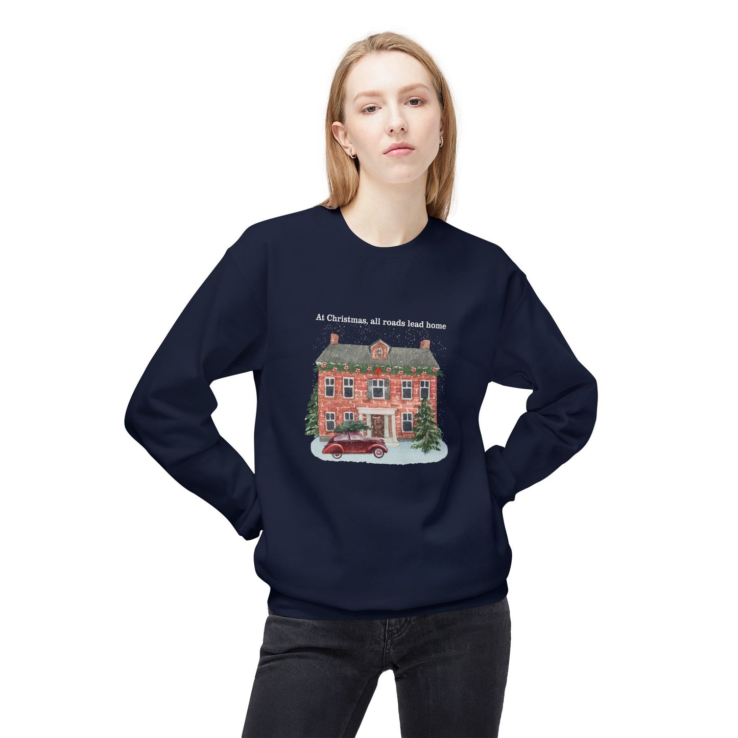 Friday Knights -  At Christmas all reads lead to home Fleece Crewneck Sweatshirt