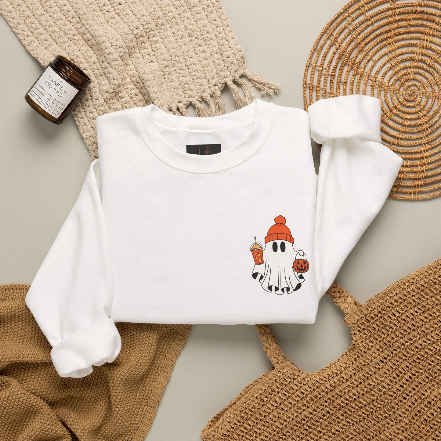 Friday Knights- Ghost in a Beanie Crewneck Sweatshirt