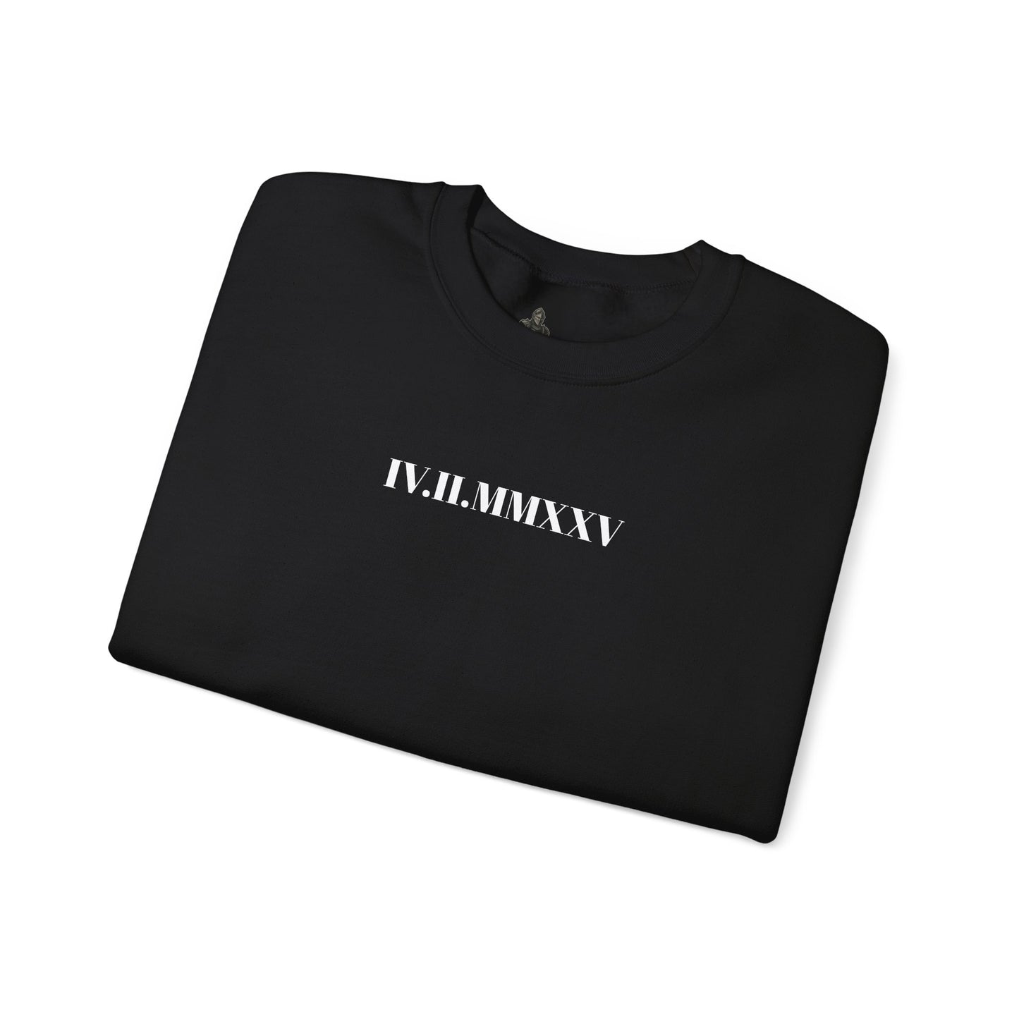 Crewneck Sweatshirt with Roman Numerals & Red Heart Sleeve — Minimalist Anniversary Gift