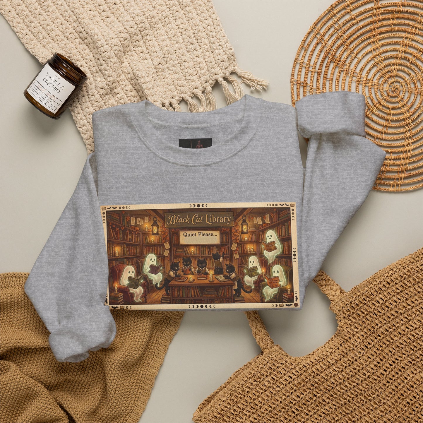 Friday Knights - Black Cat Library Crewneck Sweatshirt