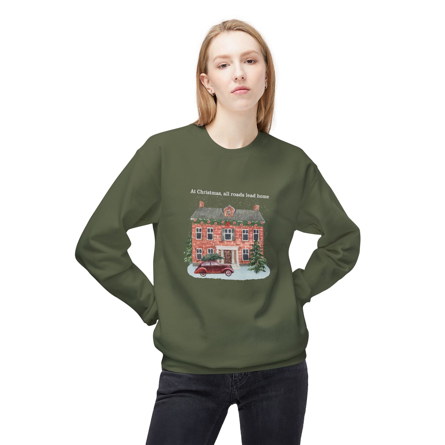 Friday Knights -  At Christmas all reads lead to home Fleece Crewneck Sweatshirt