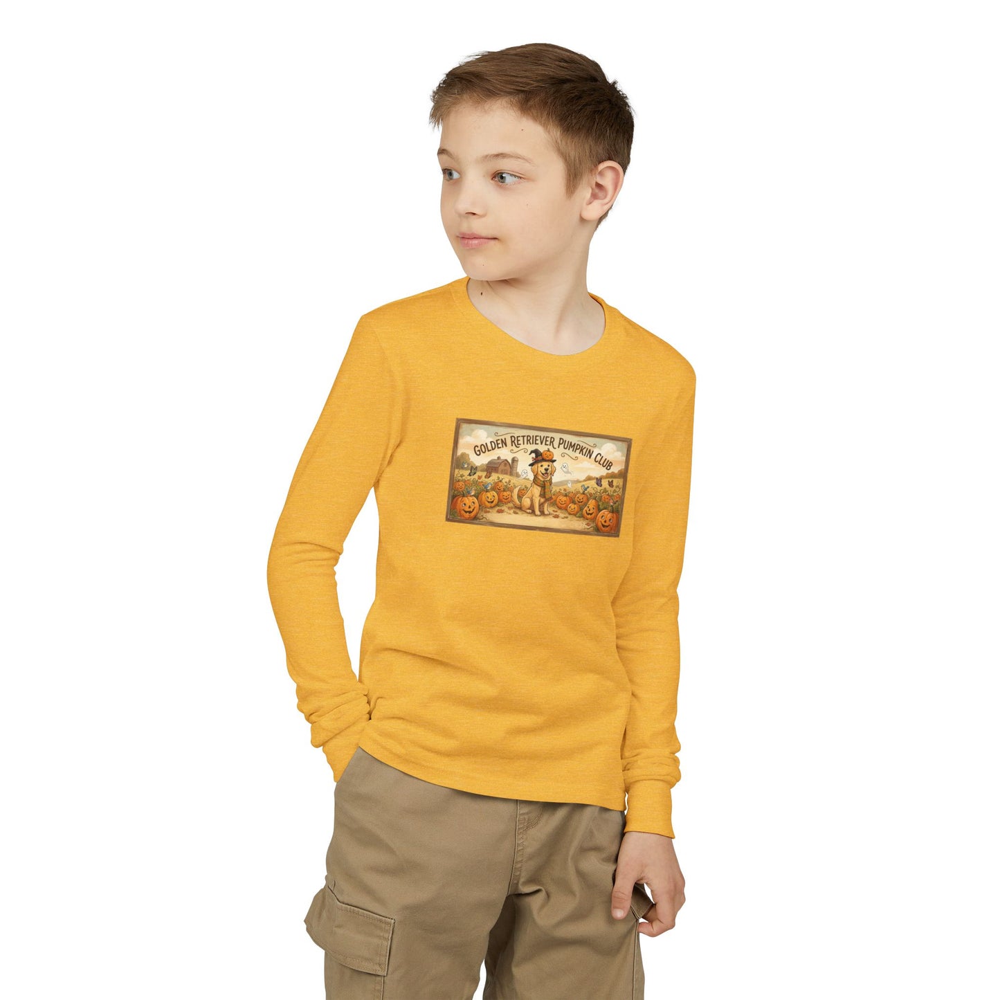 Friday Knights KIDS- Golden Retriever Pumpkin Club Youth Long Sleeve Tee