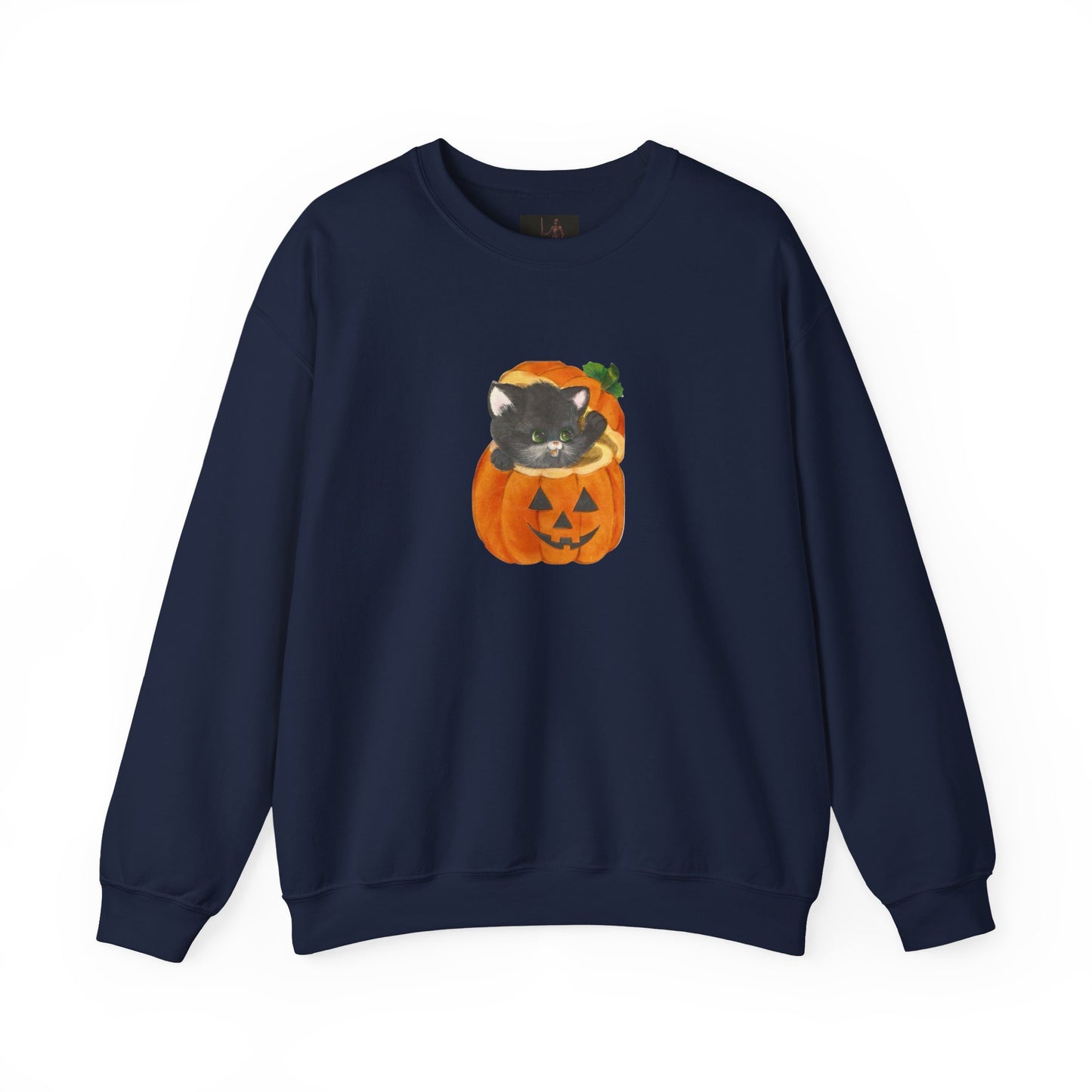 Friday Knights-  Black Cat in Jack-O'-Lantern Crewneck Sweatshirt