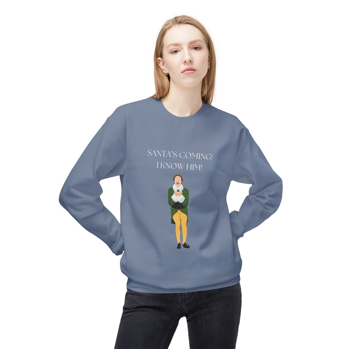 Friday Knights - Elf Christmas Crewneck Sweatshirt — "Santa's Coming! I Know Him!"