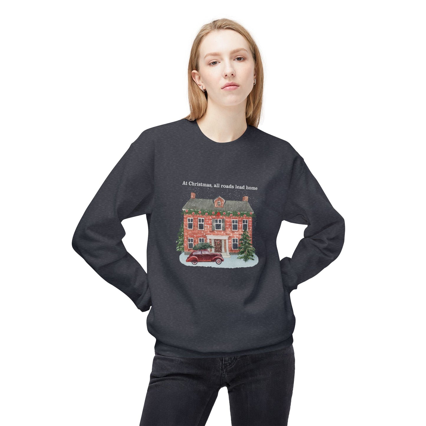 Friday Knights -  At Christmas all reads lead to home Fleece Crewneck Sweatshirt