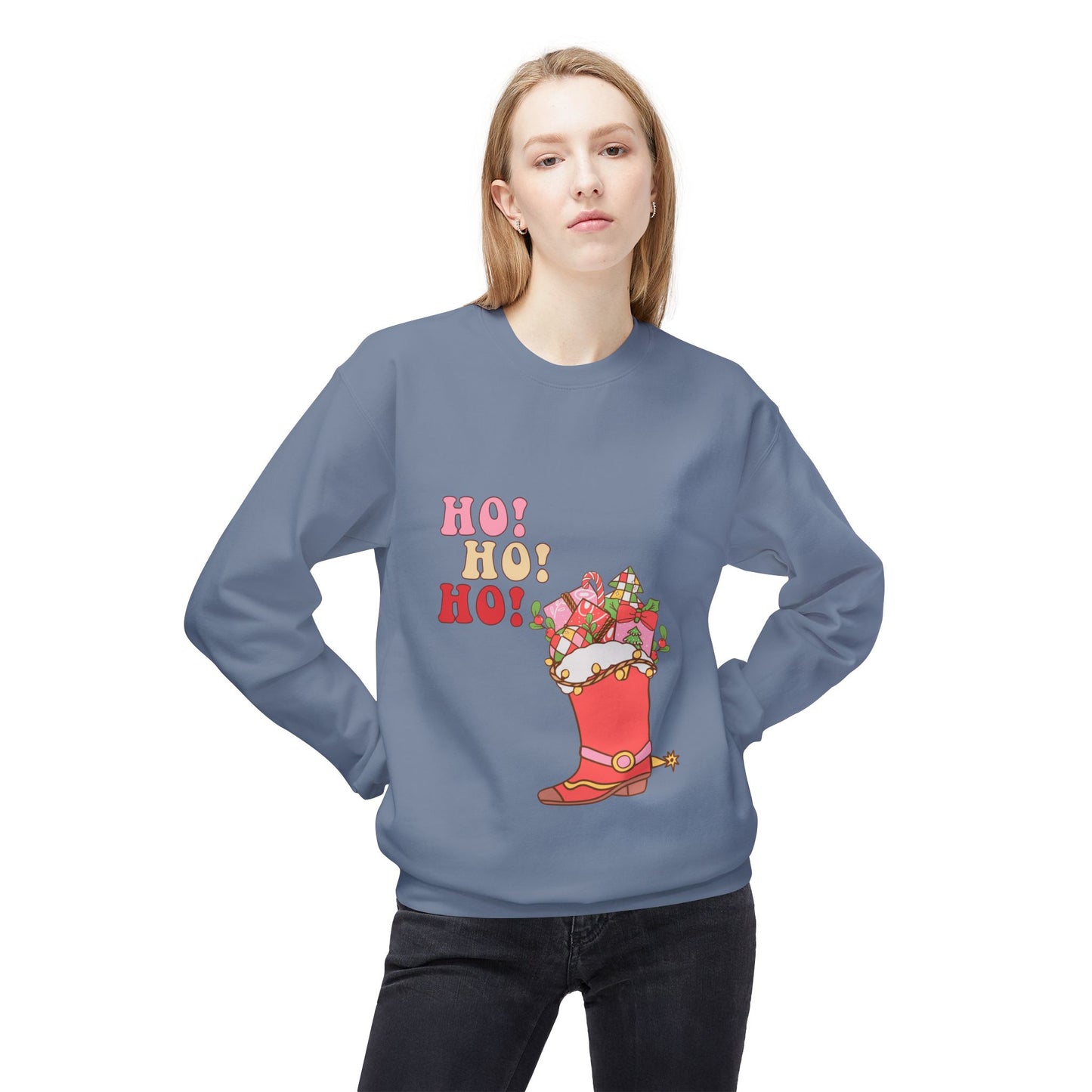 Friday Knights - hohoho cowboy boot Fleece Crewneck Sweatshirt