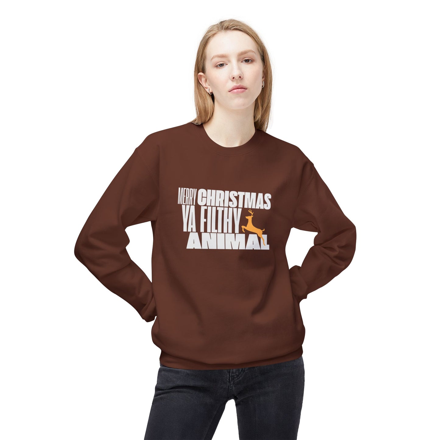 Friday Knights - Merry Christmas ya filthy Animal Fleece Crewneck Sweatshirt