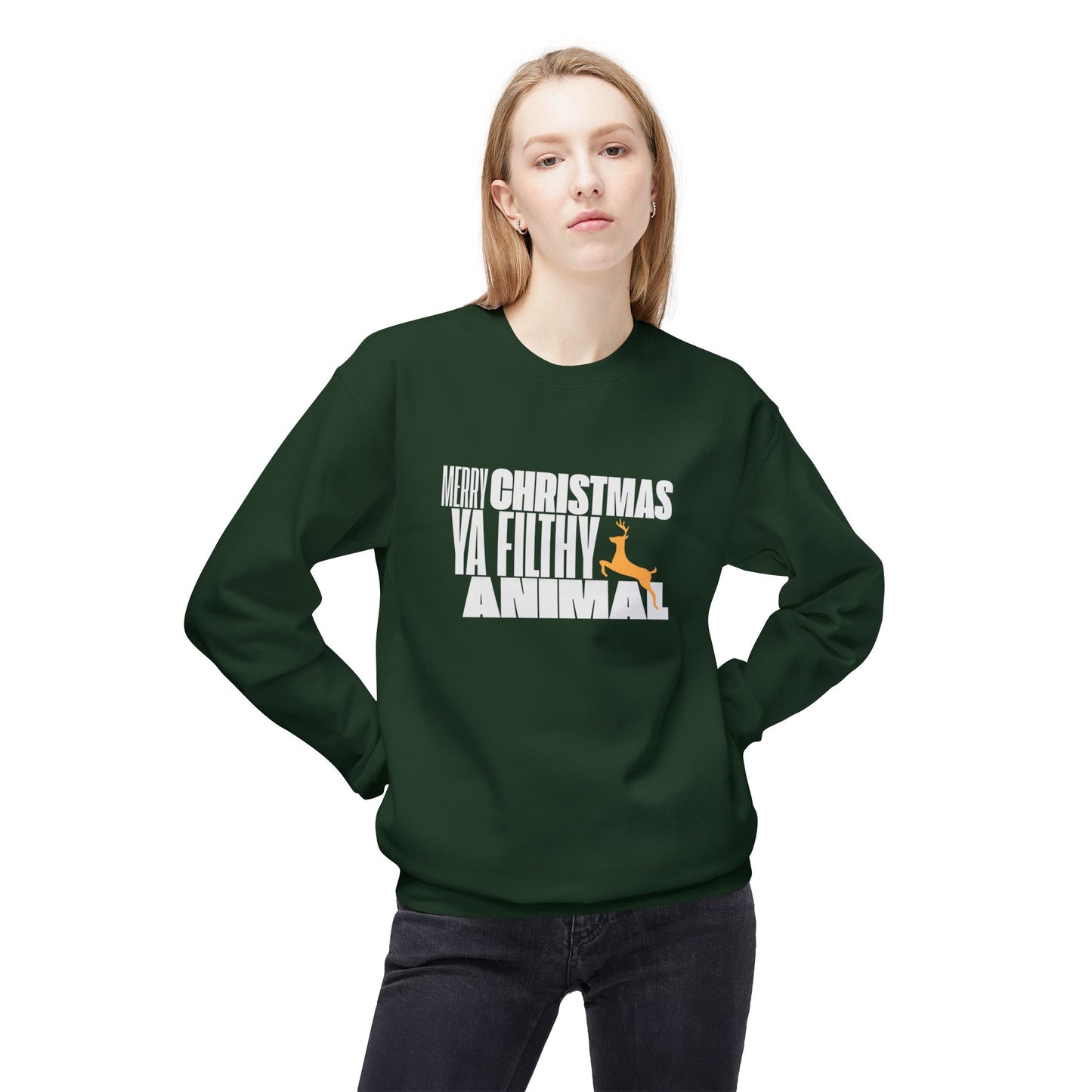 Friday Knights - Merry Christmas ya filthy Animal Fleece Crewneck Sweatshirt