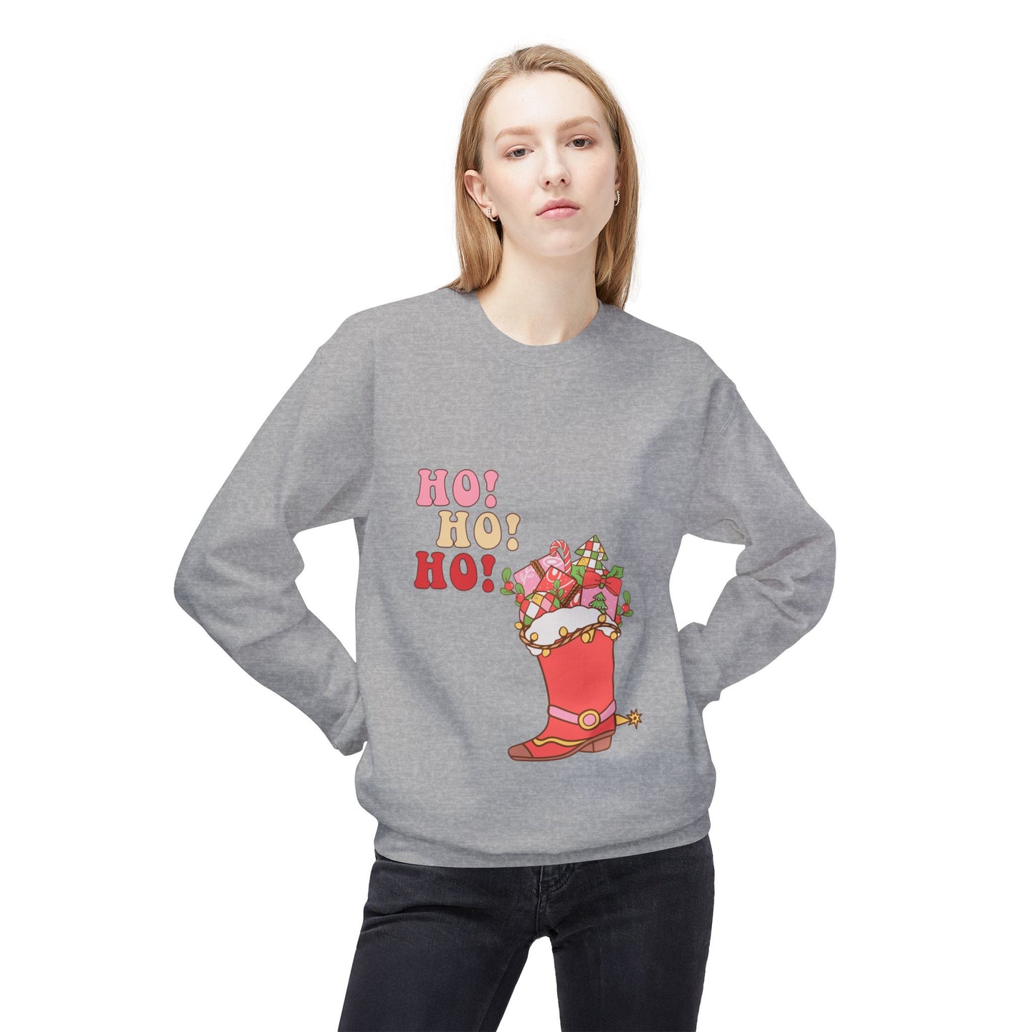 Friday Knights - hohoho cowboy boot Fleece Crewneck Sweatshirt