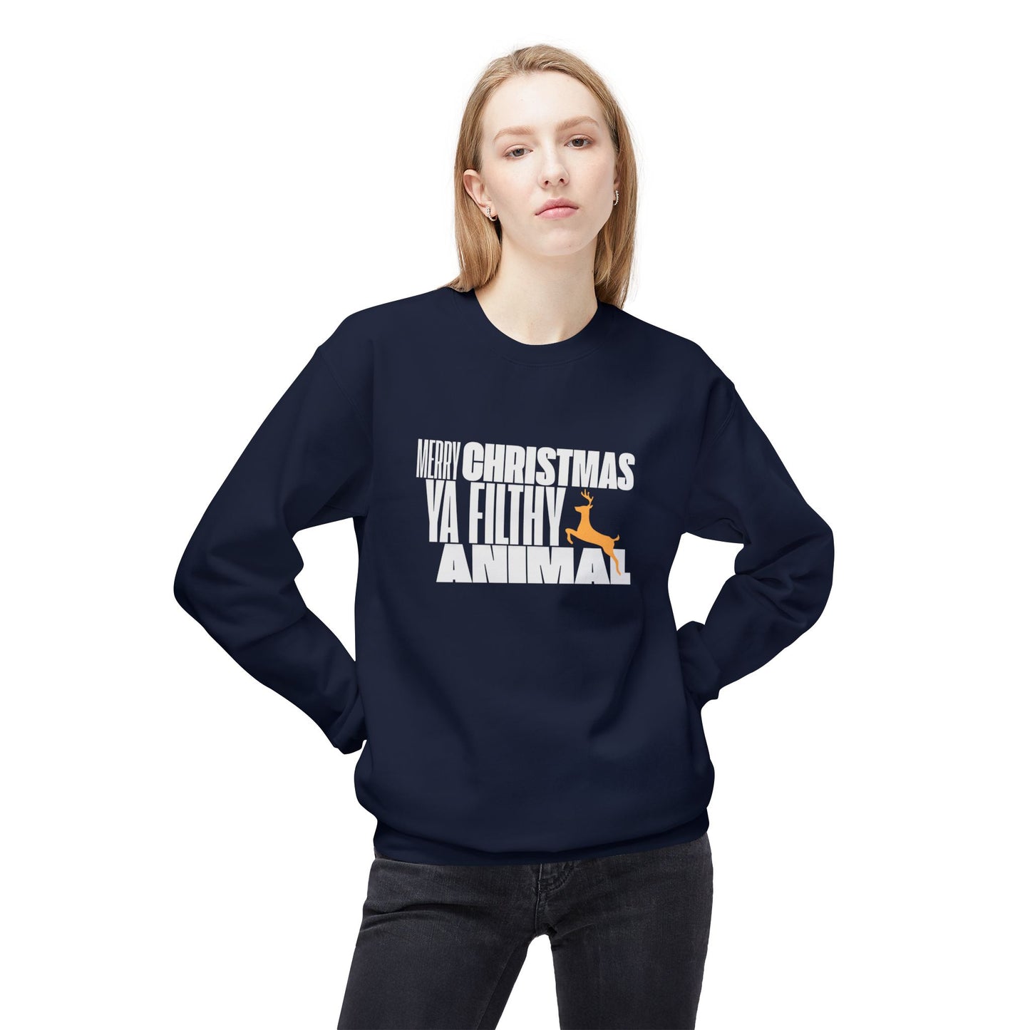 Friday Knights - Merry Christmas ya filthy Animal Fleece Crewneck Sweatshirt