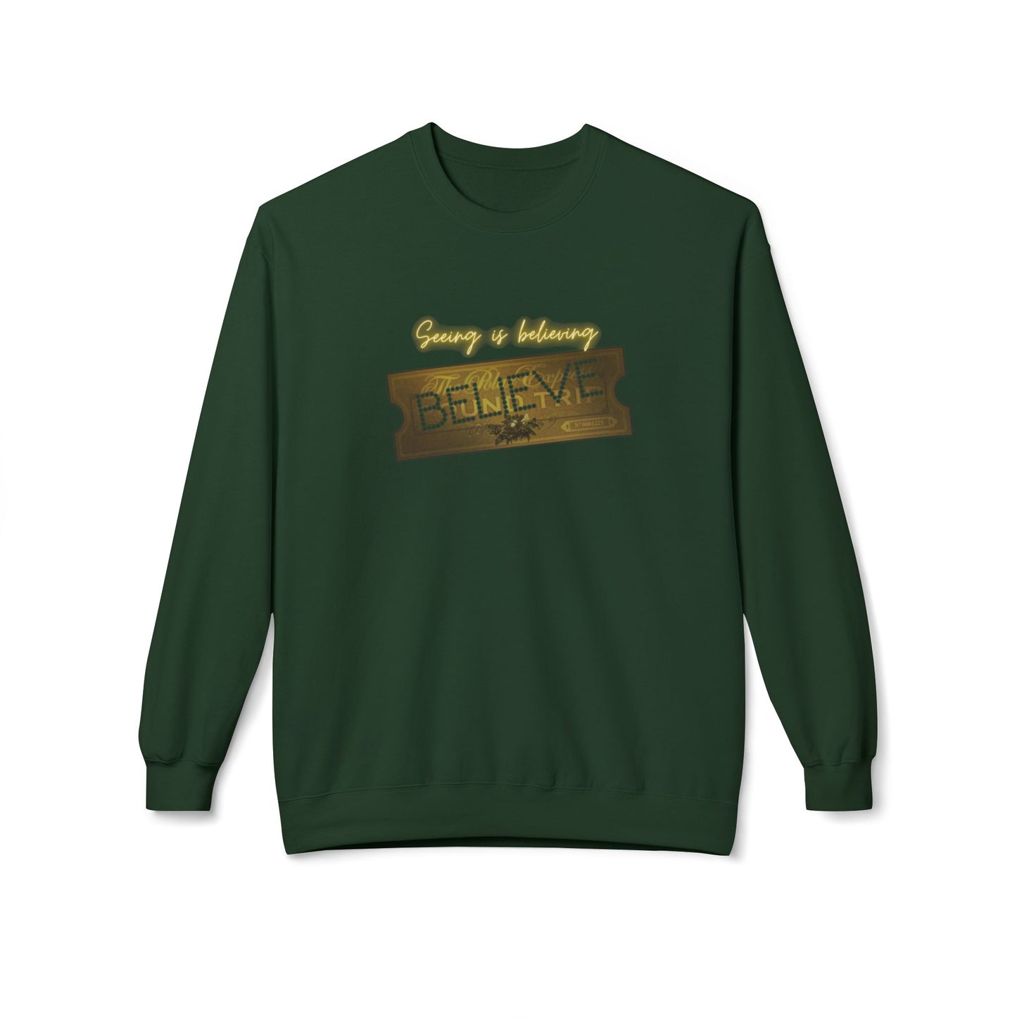 Friday Knights - SEEING IS BELIEVING - BELIEVE ticket polar express Fleece Crewneck Sweatshirt