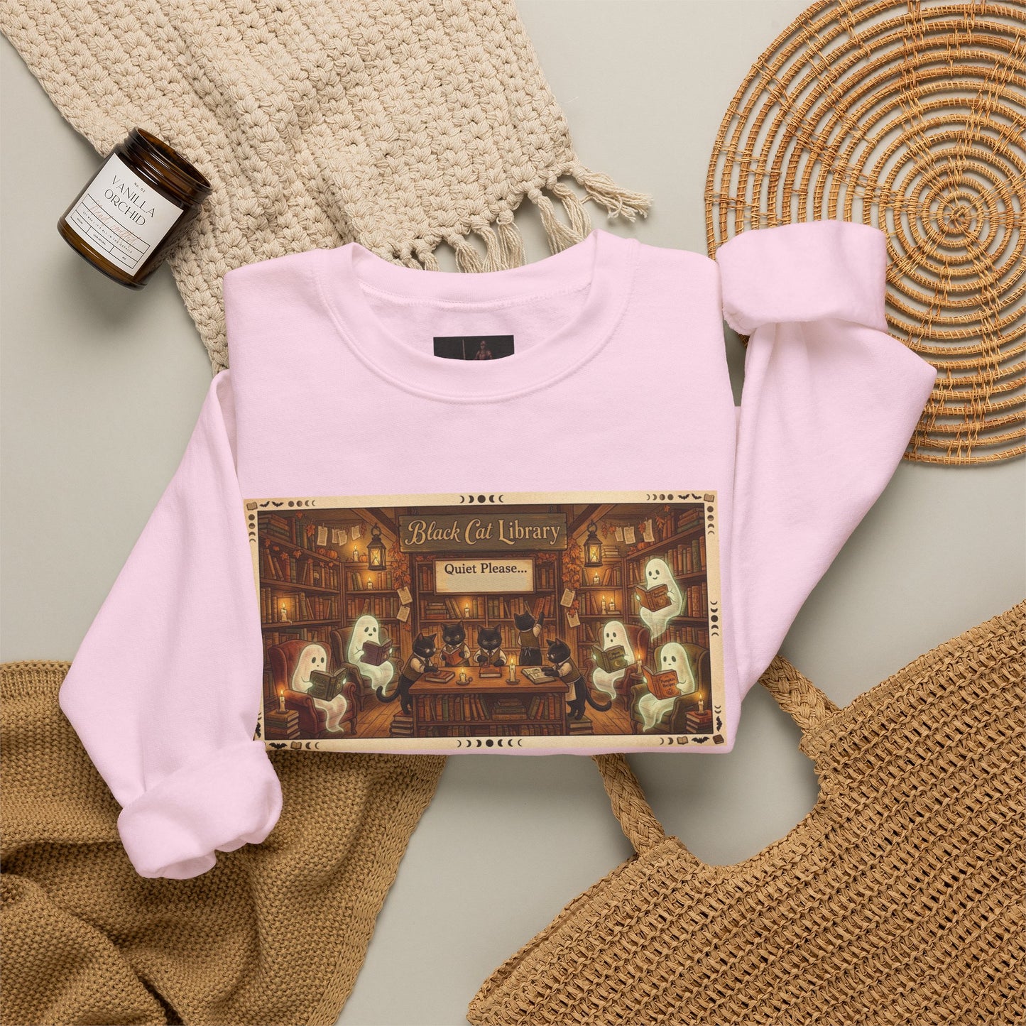 Friday Knights - Black Cat Library Crewneck Sweatshirt