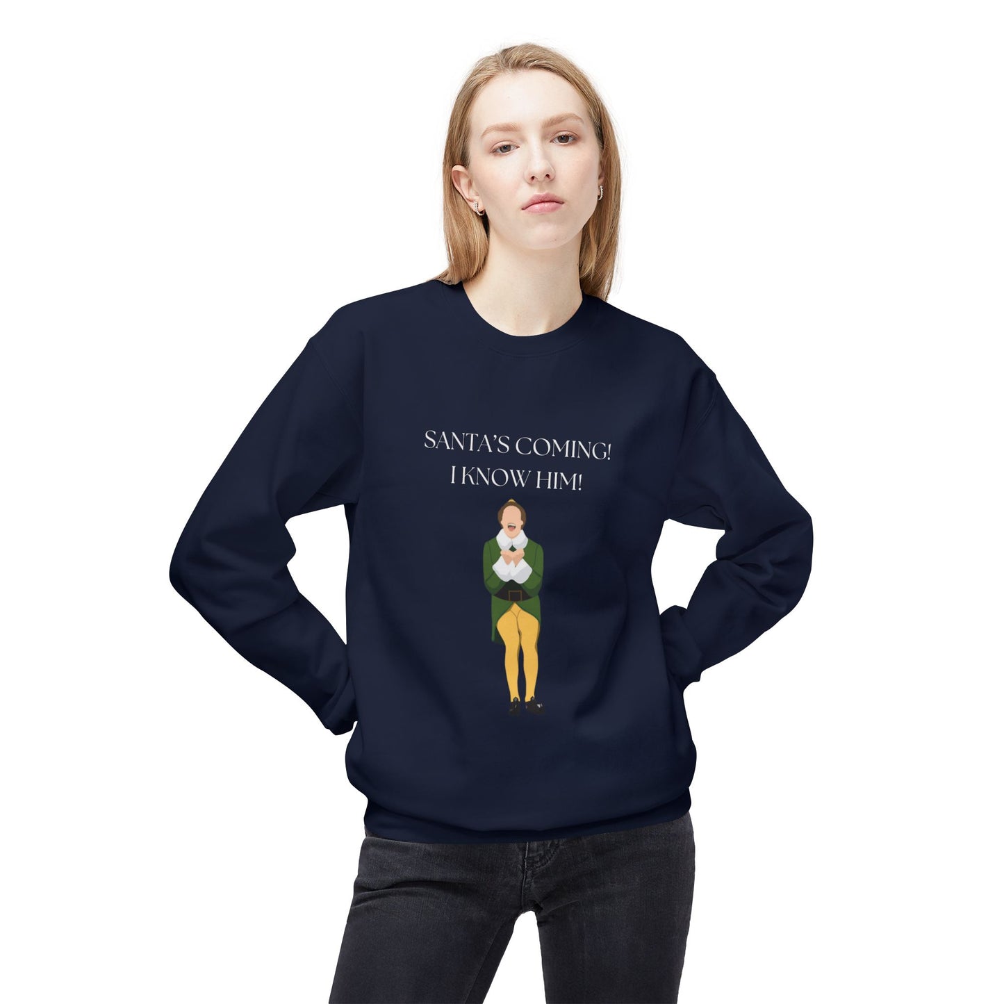 Friday Knights - Elf Christmas Crewneck Sweatshirt — "Santa's Coming! I Know Him!"