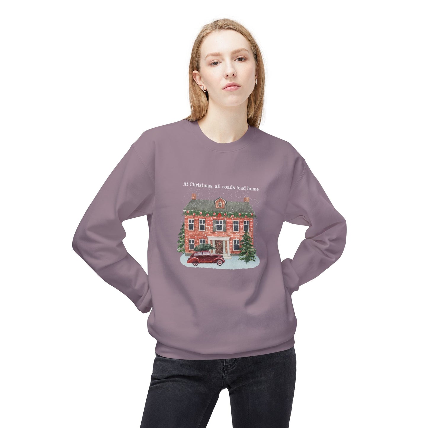 Friday Knights -  At Christmas all reads lead to home Fleece Crewneck Sweatshirt