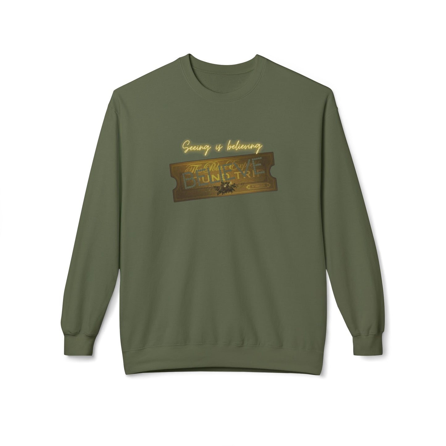 Friday Knights - SEEING IS BELIEVING - BELIEVE ticket polar express Fleece Crewneck Sweatshirt