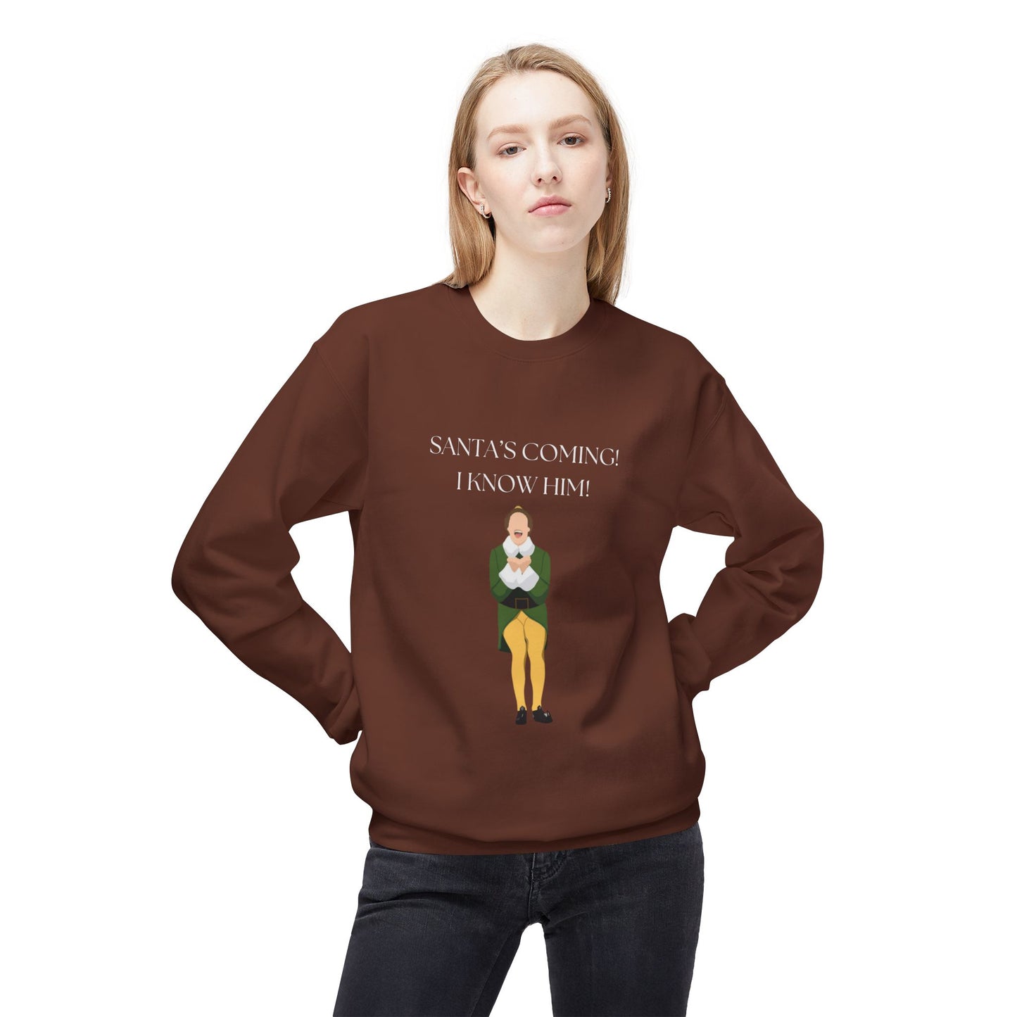Friday Knights - Elf Christmas Crewneck Sweatshirt — "Santa's Coming! I Know Him!"