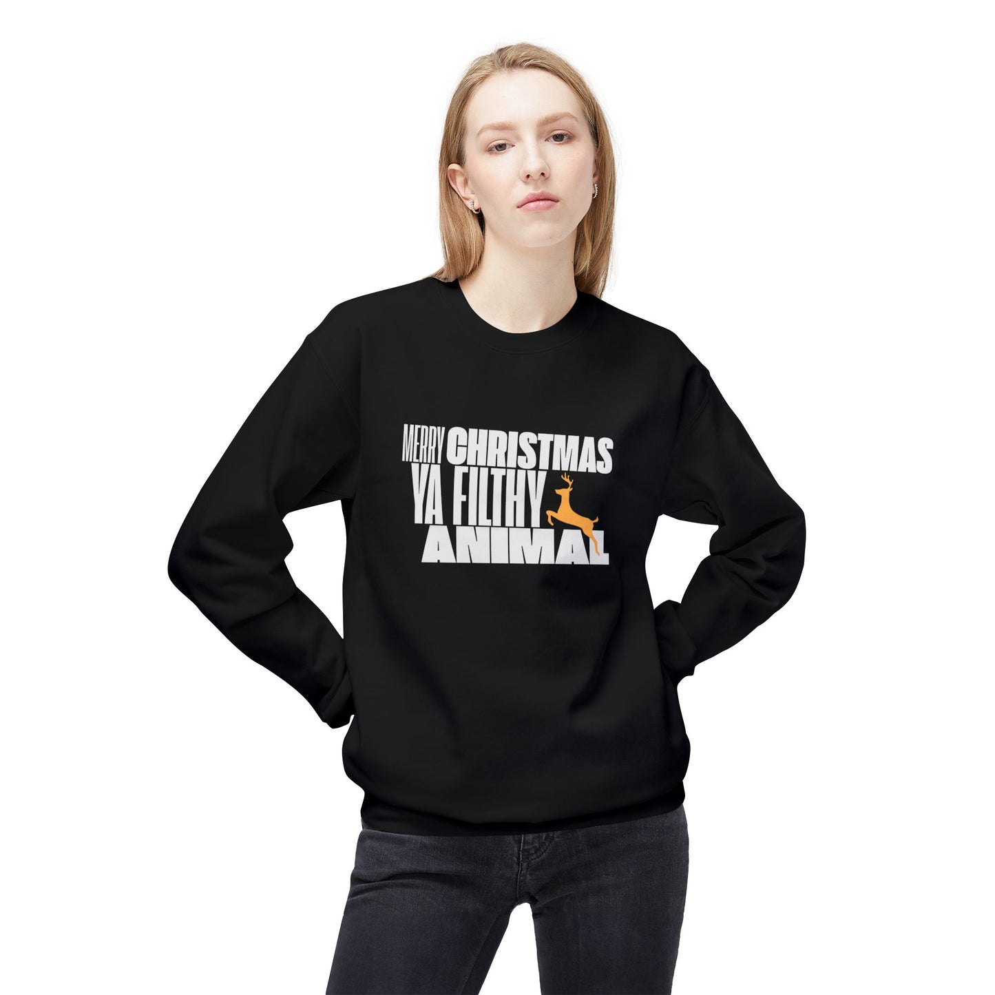 Friday Knights - Merry Christmas ya filthy Animal Fleece Crewneck Sweatshirt
