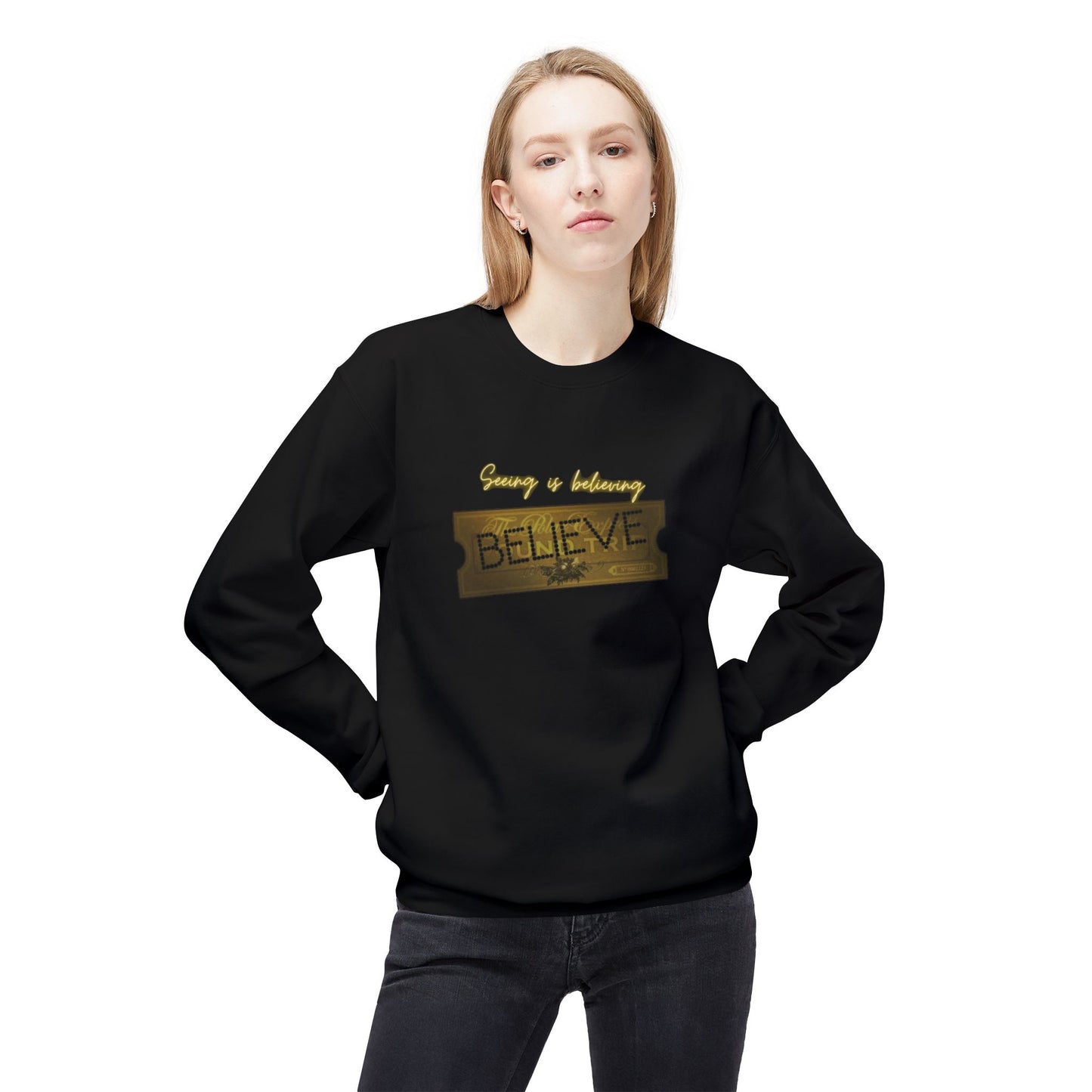 Friday Knights - SEEING IS BELIEVING - BELIEVE ticket polar express Fleece Crewneck Sweatshirt