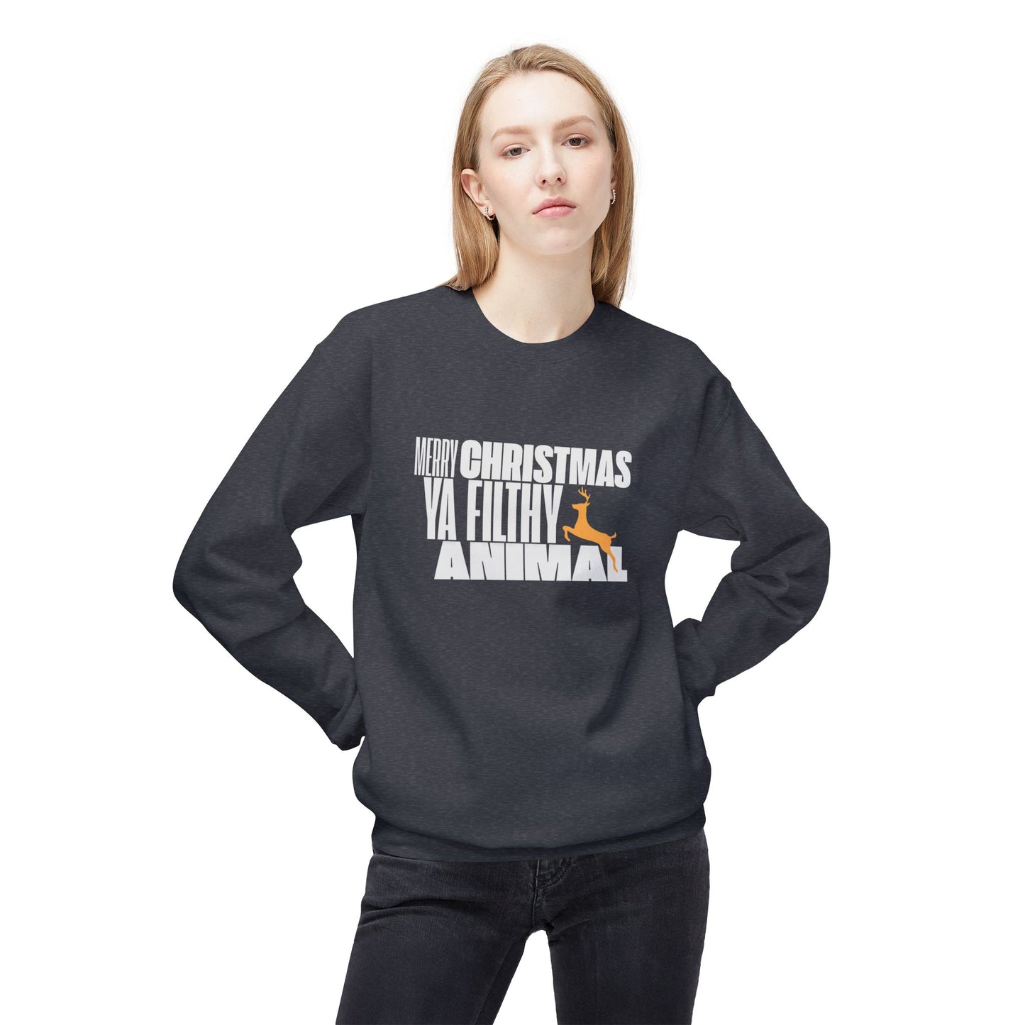 Friday Knights - Merry Christmas ya filthy Animal Fleece Crewneck Sweatshirt