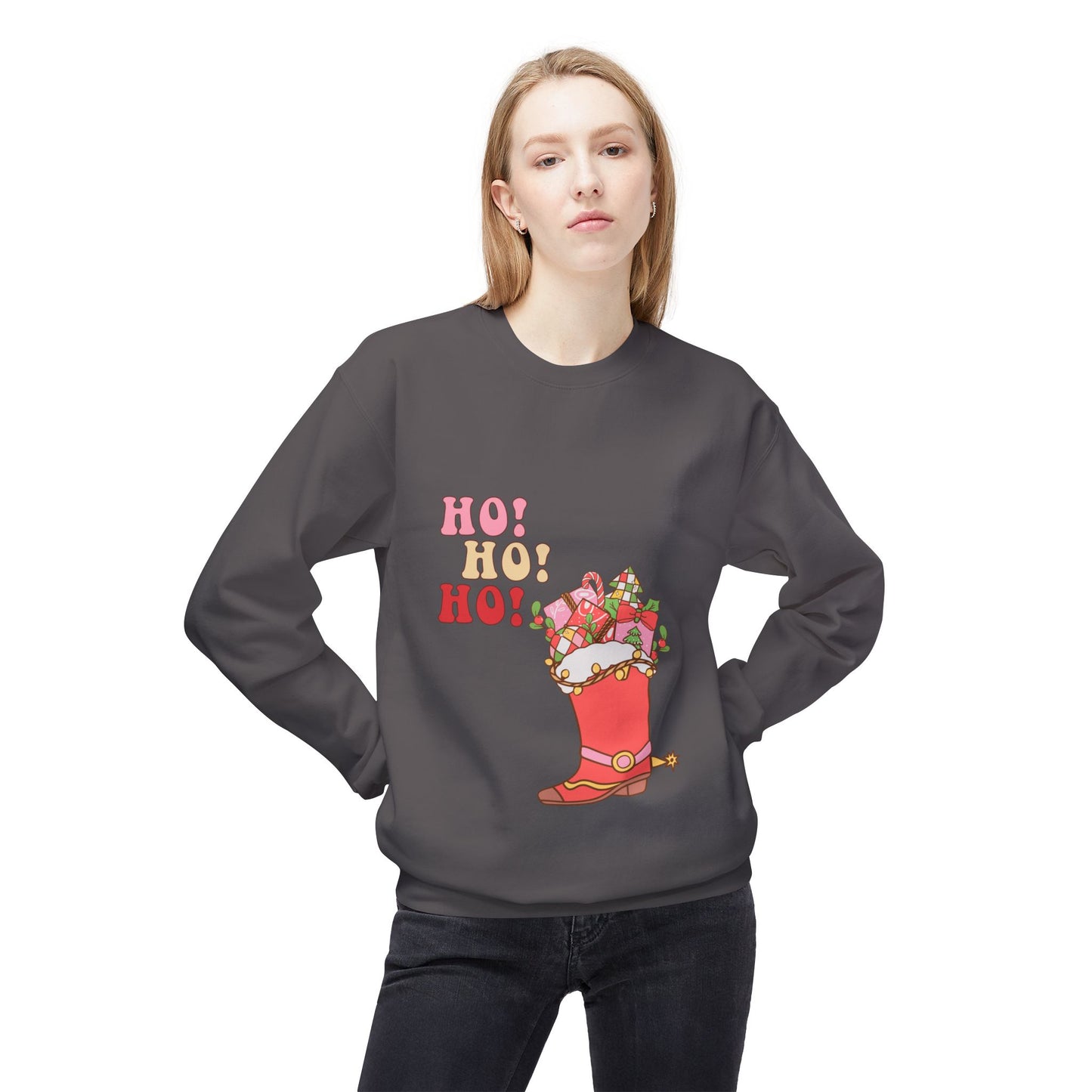 Friday Knights - hohoho cowboy boot Fleece Crewneck Sweatshirt
