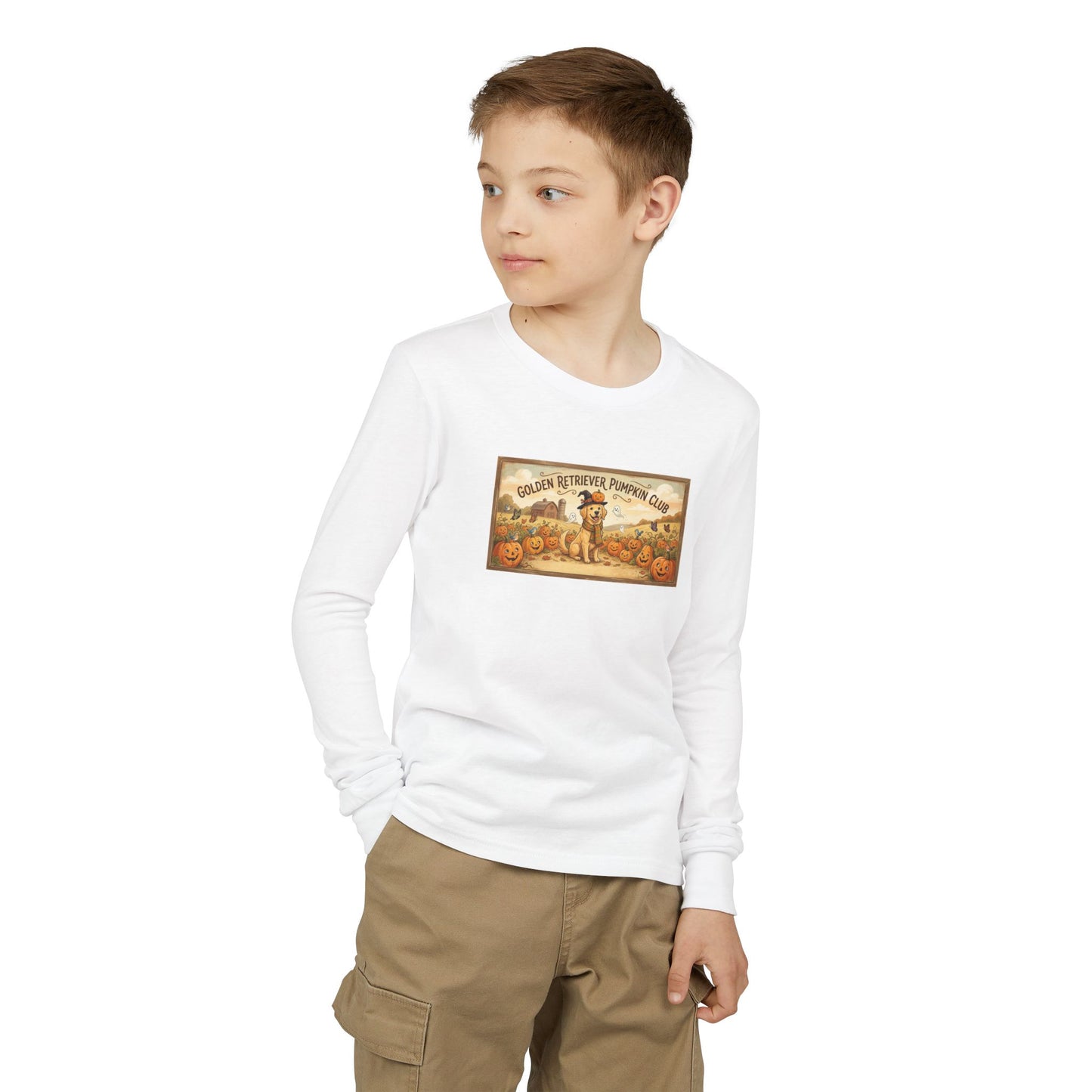 Friday Knights KIDS- Golden Retriever Pumpkin Club Youth Long Sleeve Tee