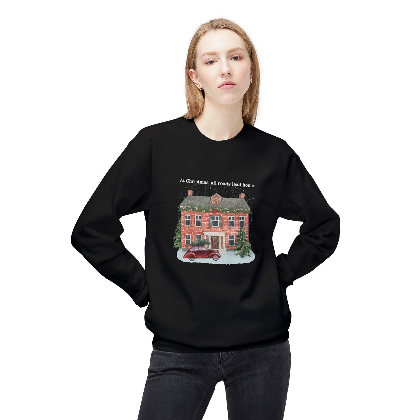 Friday Knights -  At Christmas all reads lead to home Fleece Crewneck Sweatshirt
