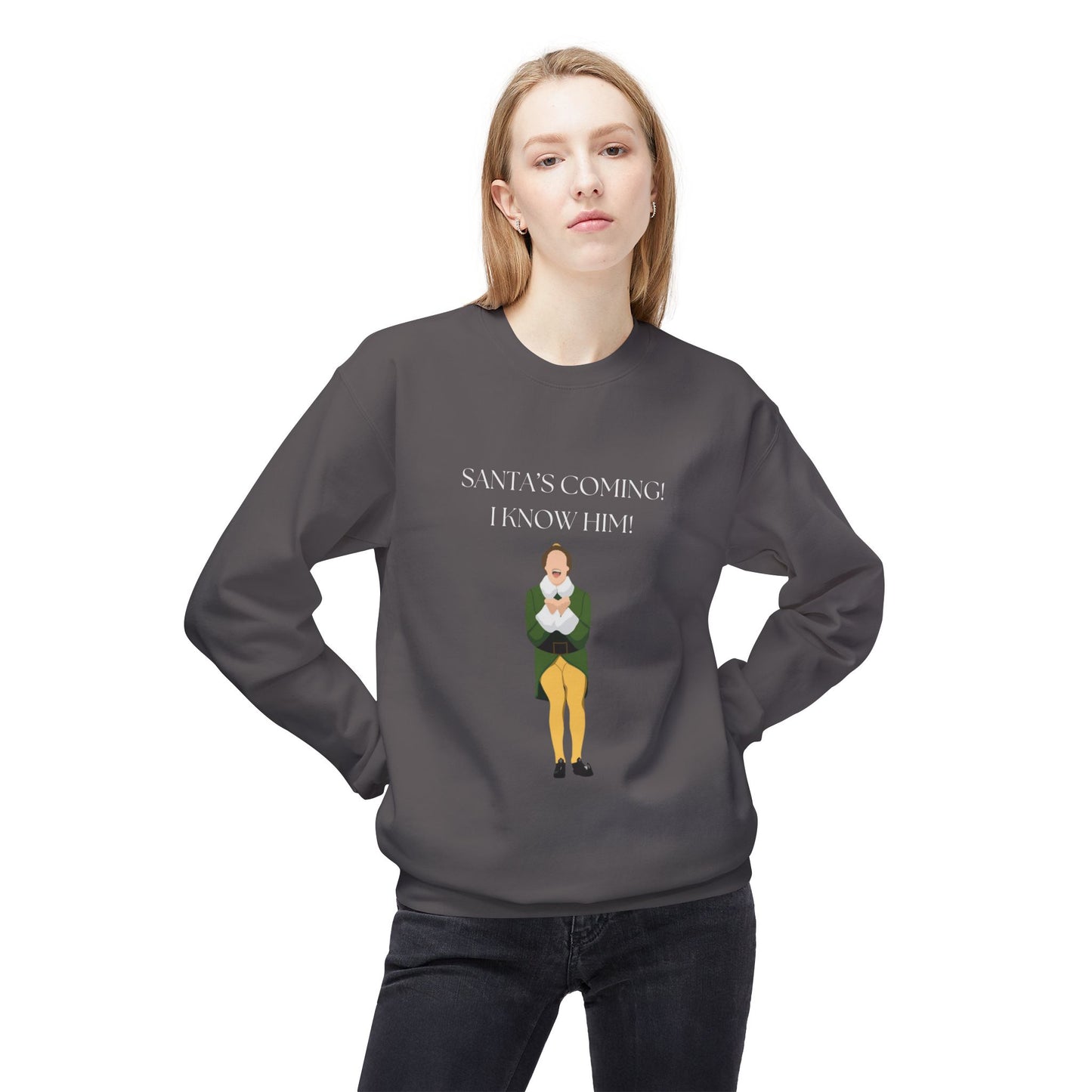Friday Knights - Elf Christmas Crewneck Sweatshirt — "Santa's Coming! I Know Him!"