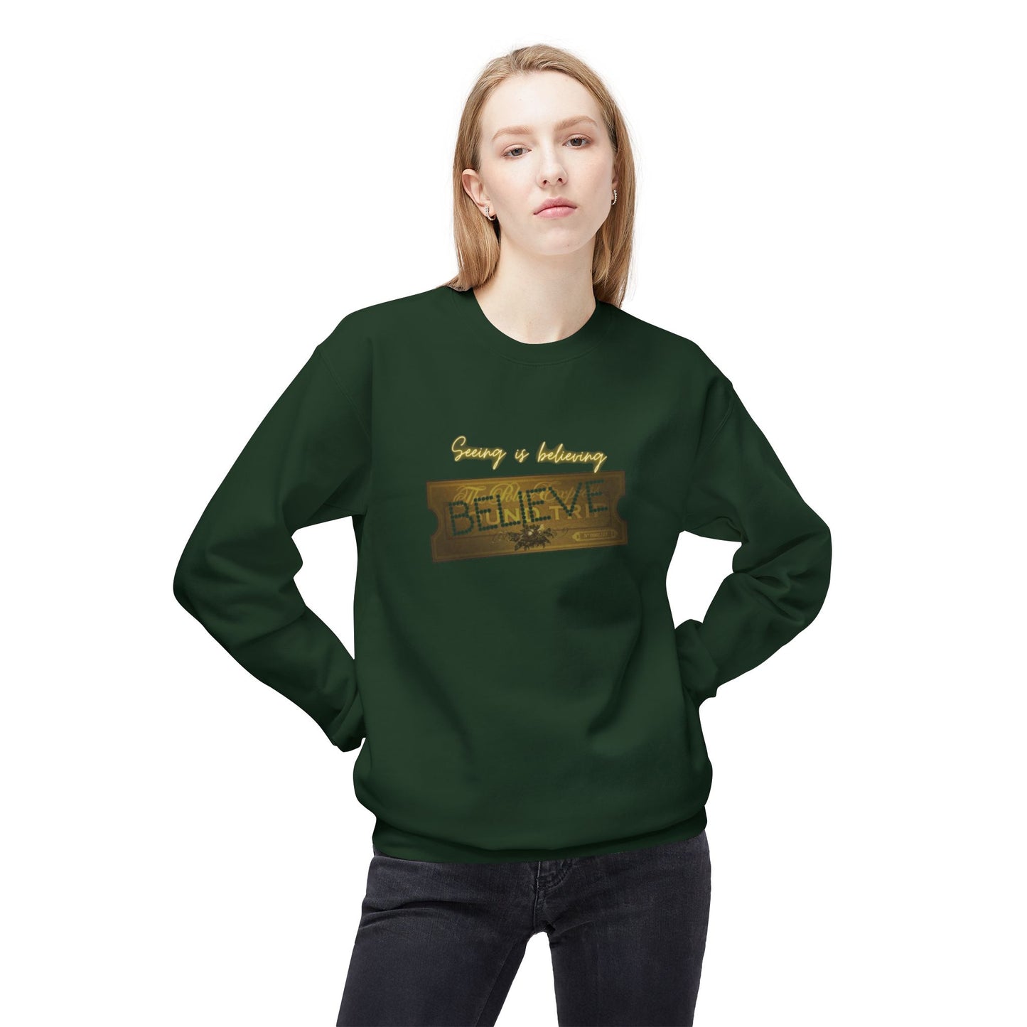 Friday Knights - SEEING IS BELIEVING - BELIEVE ticket polar express Fleece Crewneck Sweatshirt