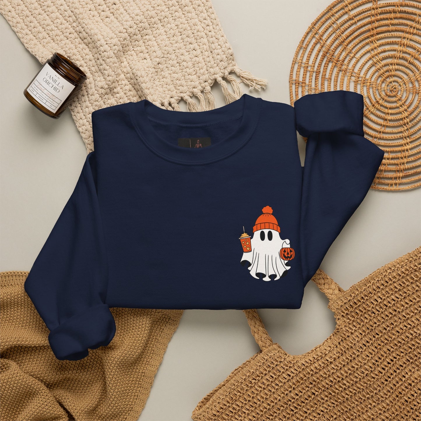 Friday Knights- Ghost in a Beanie Crewneck Sweatshirt