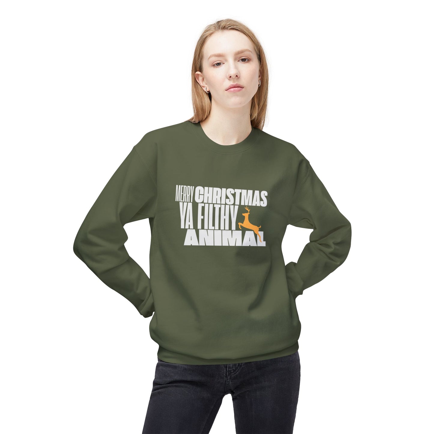 Friday Knights - Merry Christmas ya filthy Animal Fleece Crewneck Sweatshirt