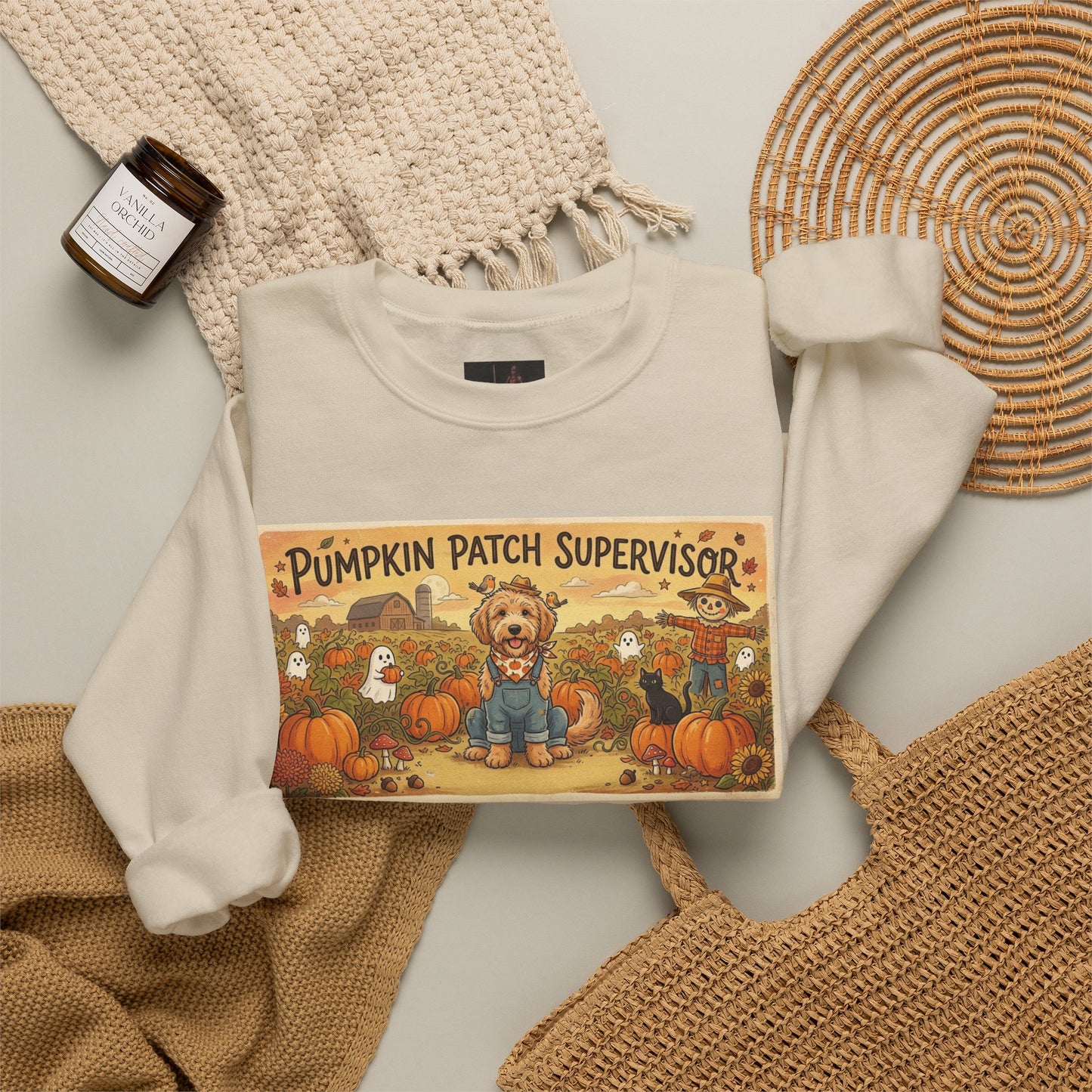 Friday Knights - Golden Doodle Pumpkin Patch Supervisor Crewneck Sweatshirt