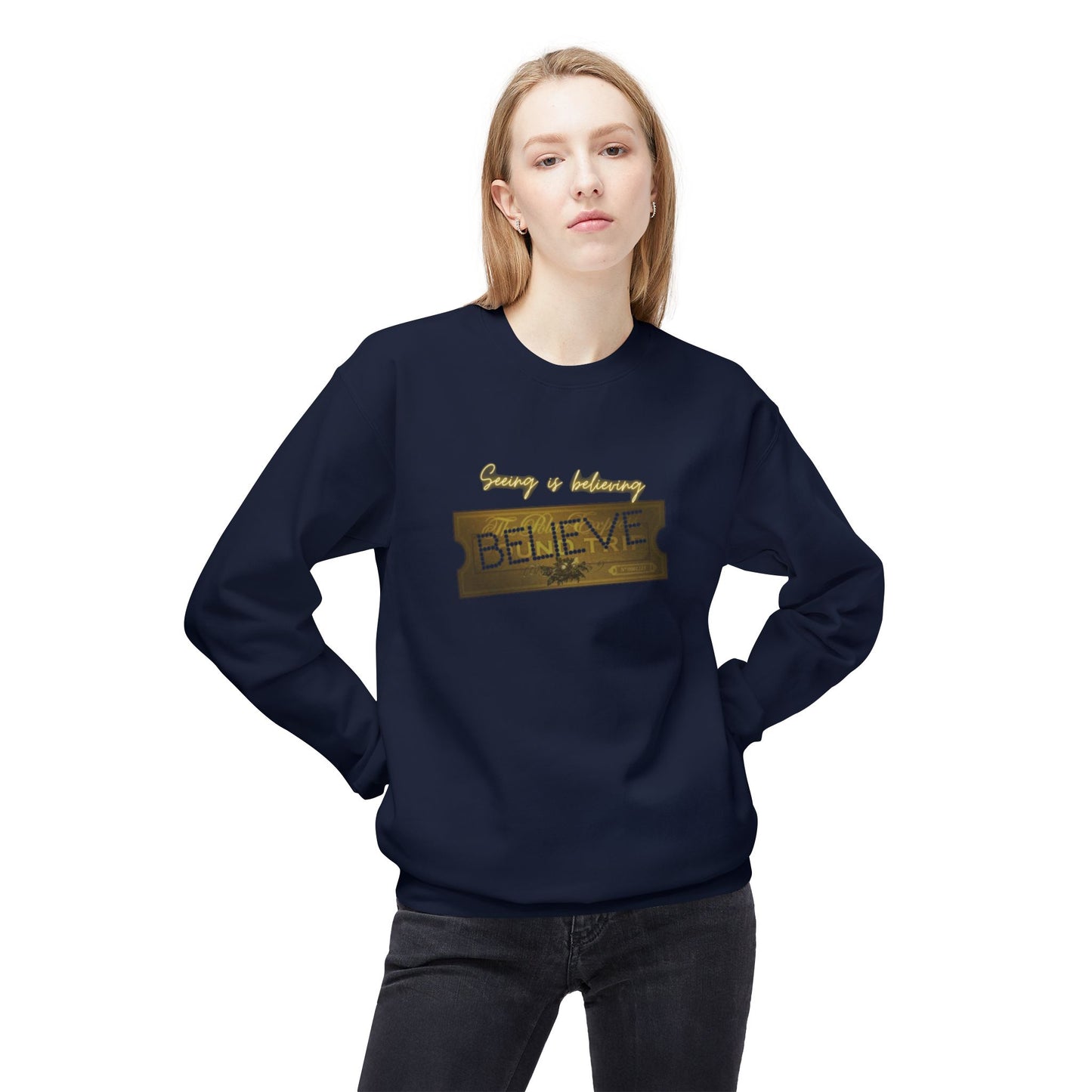 Friday Knights - SEEING IS BELIEVING - BELIEVE ticket polar express Fleece Crewneck Sweatshirt