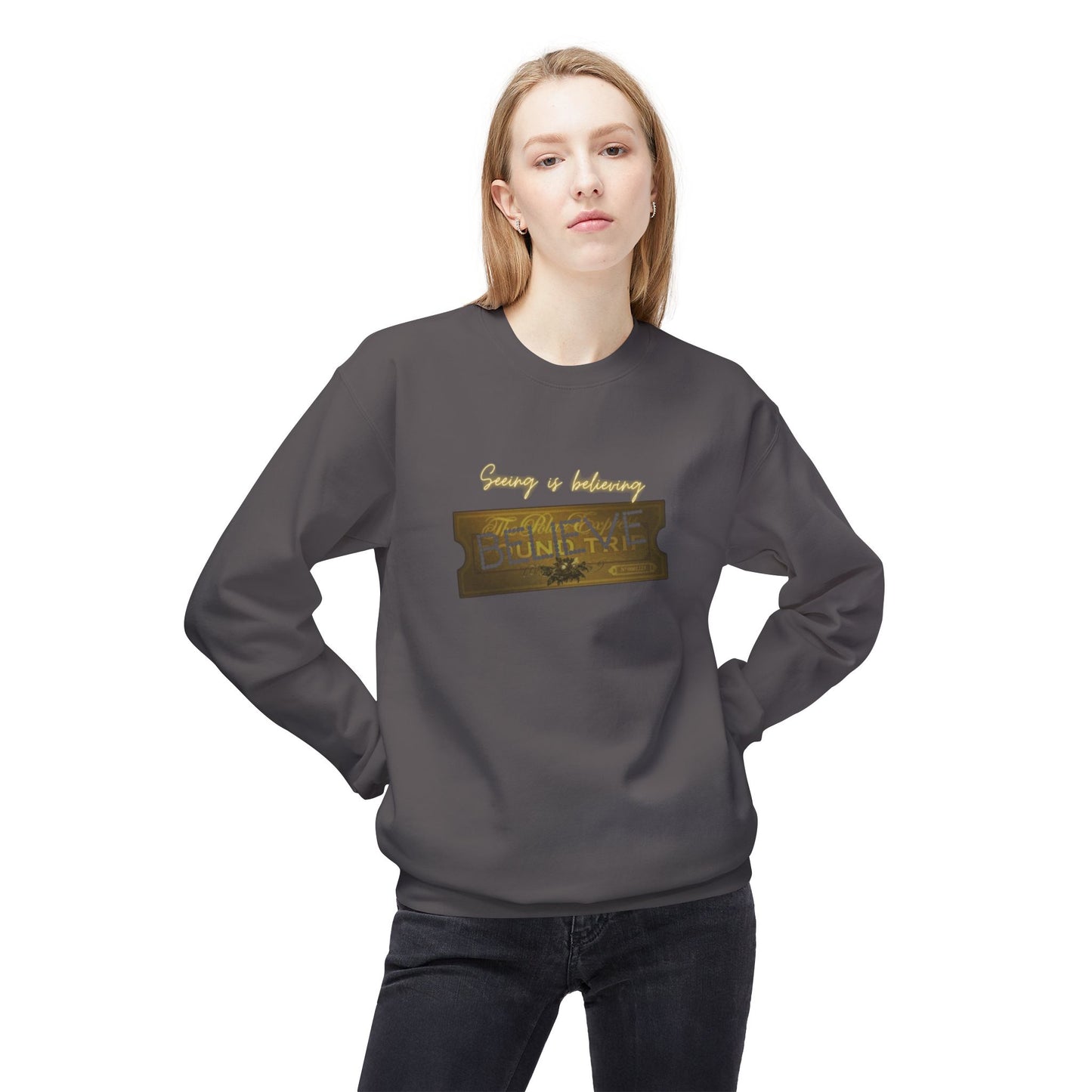 Friday Knights - SEEING IS BELIEVING - BELIEVE ticket polar express Fleece Crewneck Sweatshirt
