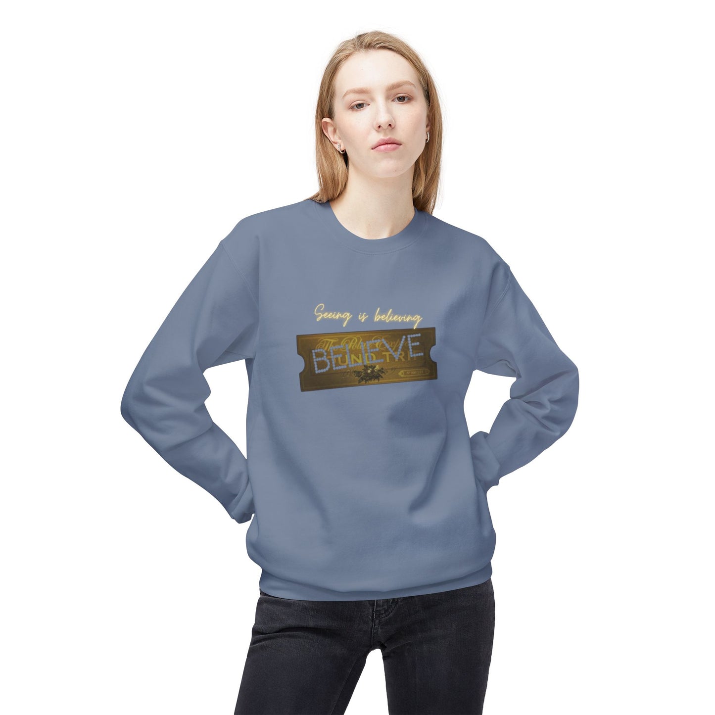 Friday Knights - SEEING IS BELIEVING - BELIEVE ticket polar express Fleece Crewneck Sweatshirt