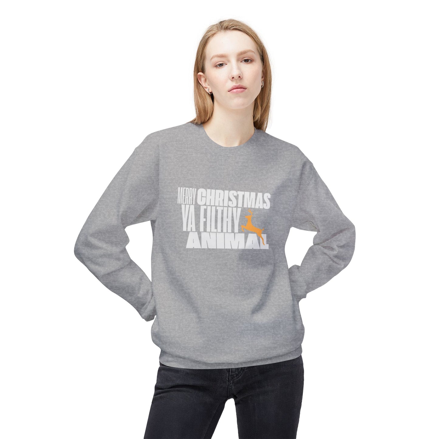 Friday Knights - Merry Christmas ya filthy Animal Fleece Crewneck Sweatshirt