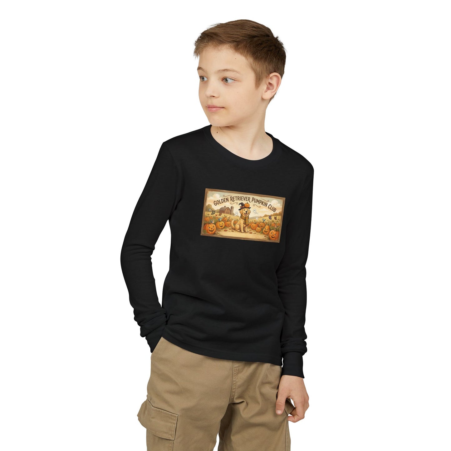 Friday Knights KIDS- Golden Retriever Pumpkin Club Youth Long Sleeve Tee
