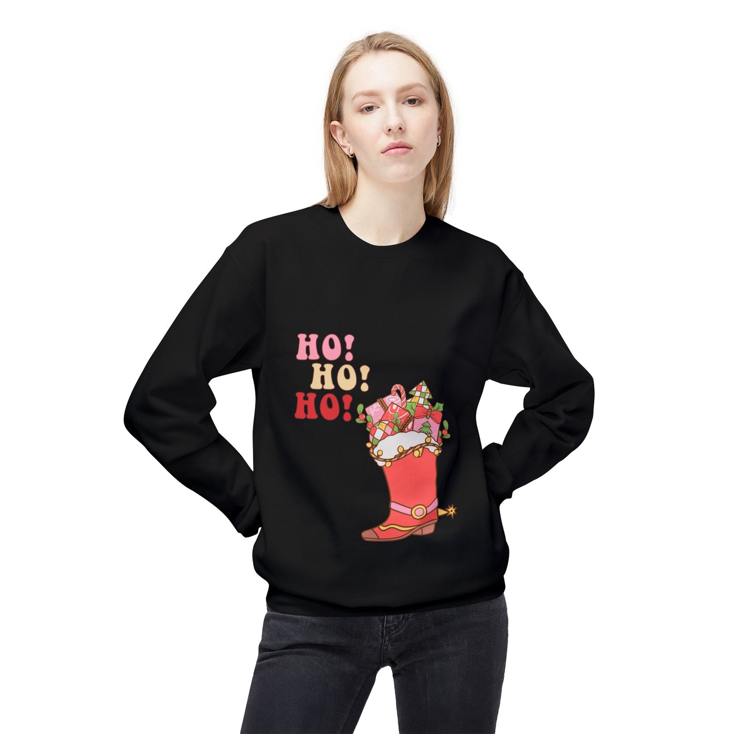 Friday Knights - hohoho cowboy boot Fleece Crewneck Sweatshirt