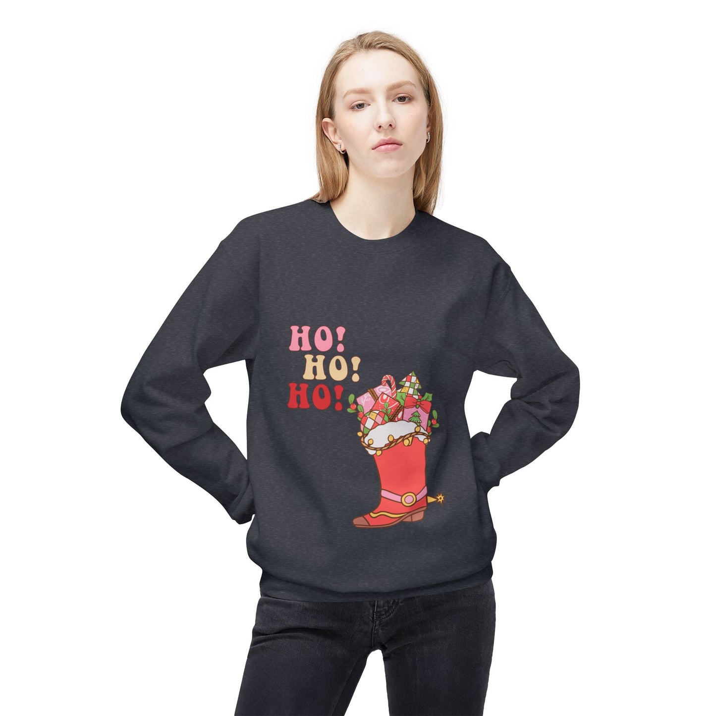 Friday Knights - hohoho cowboy boot Fleece Crewneck Sweatshirt