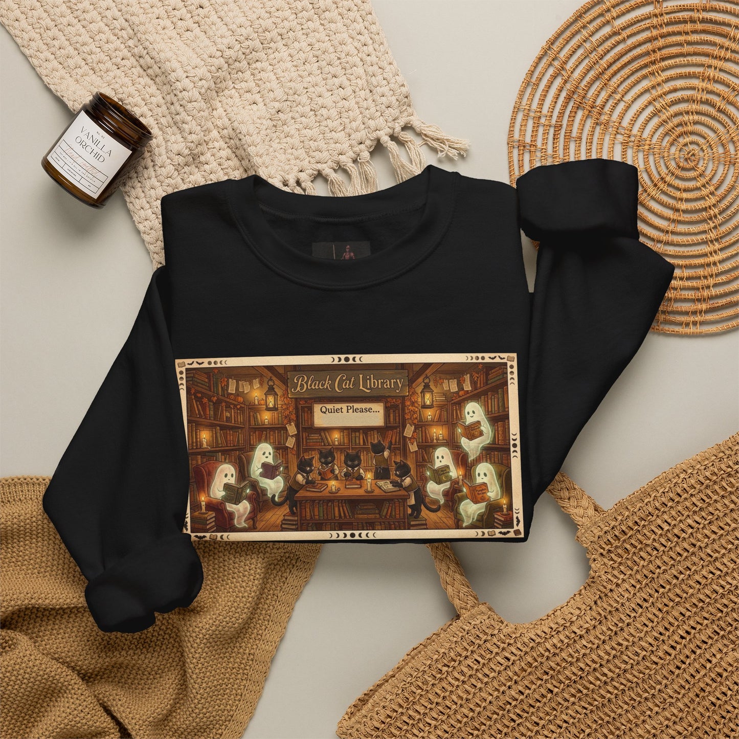 Friday Knights - Black Cat Library Crewneck Sweatshirt