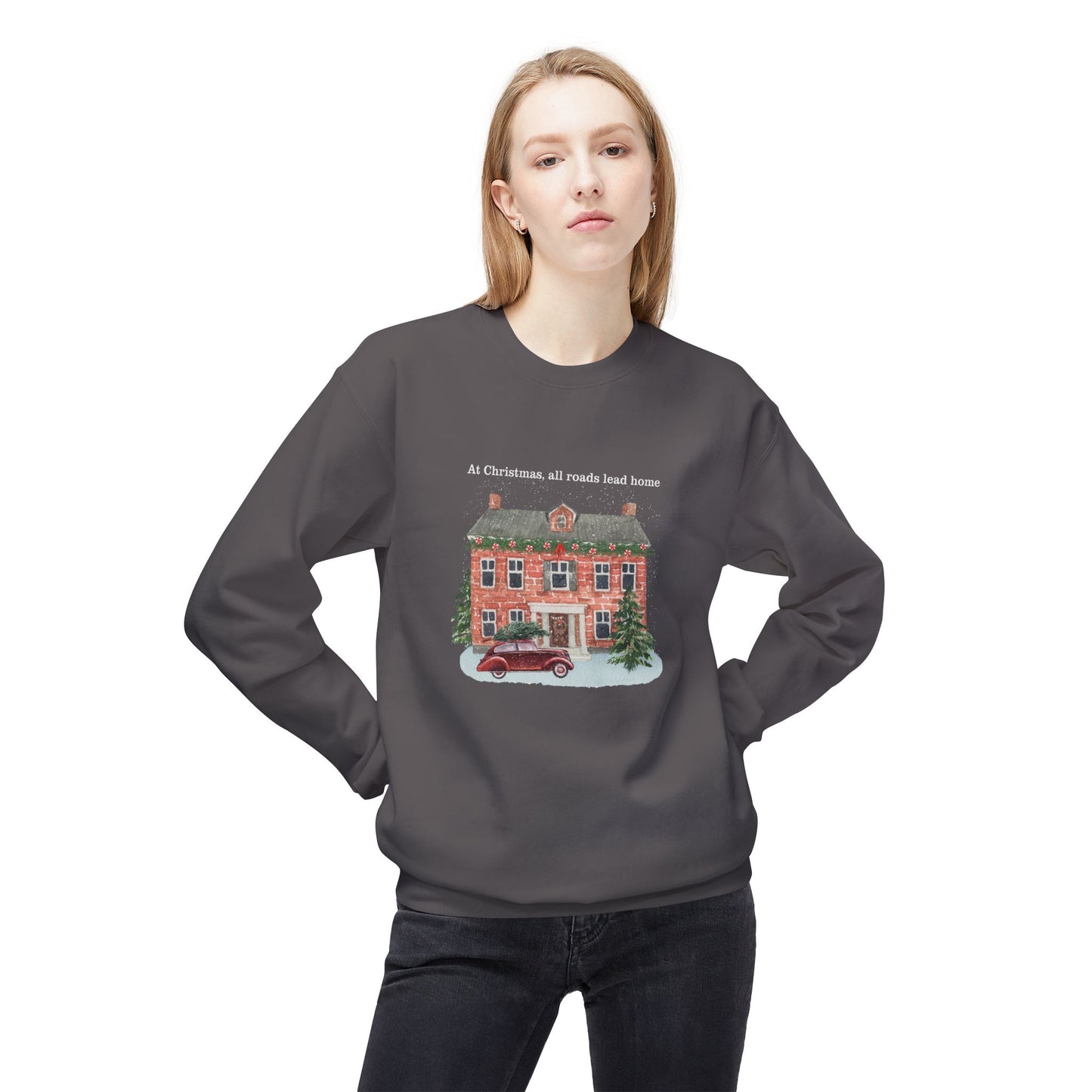 Friday Knights -  At Christmas all reads lead to home Fleece Crewneck Sweatshirt