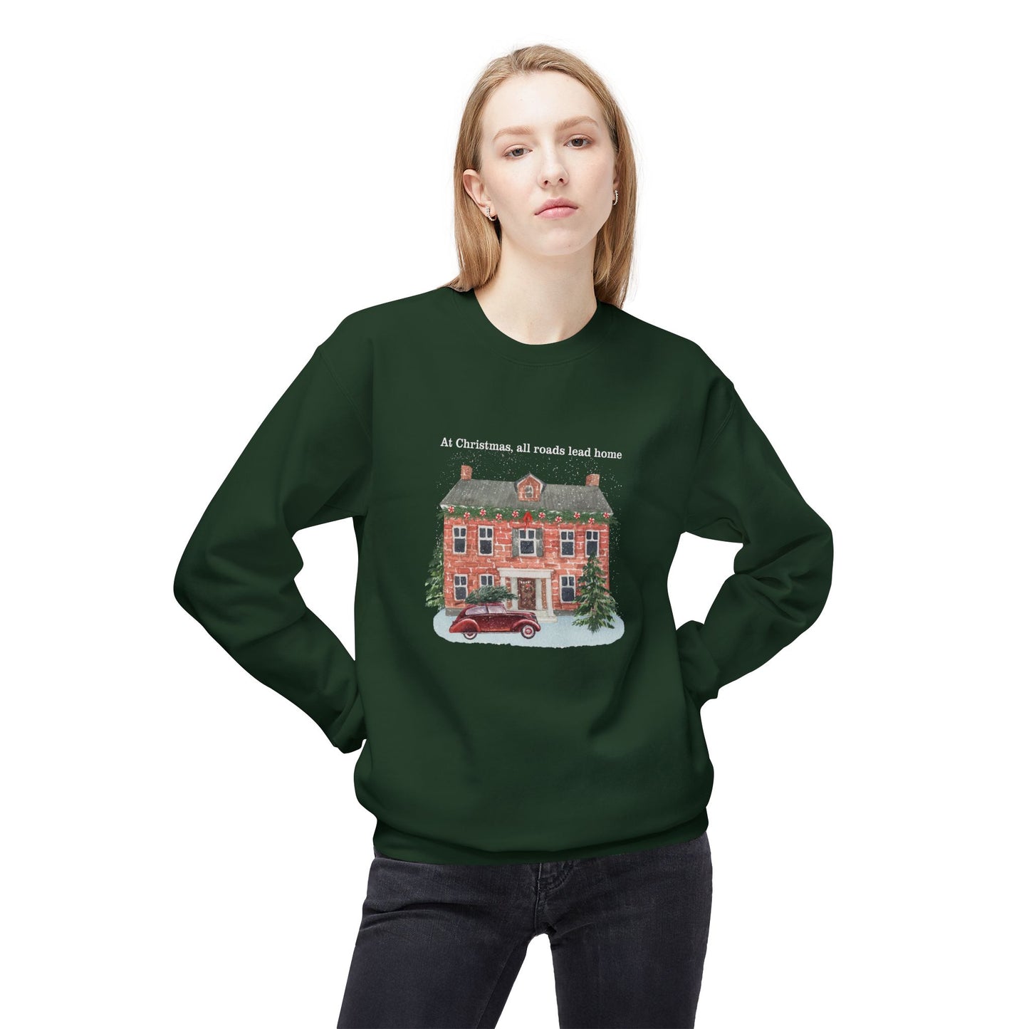 Friday Knights -  At Christmas all reads lead to home Fleece Crewneck Sweatshirt